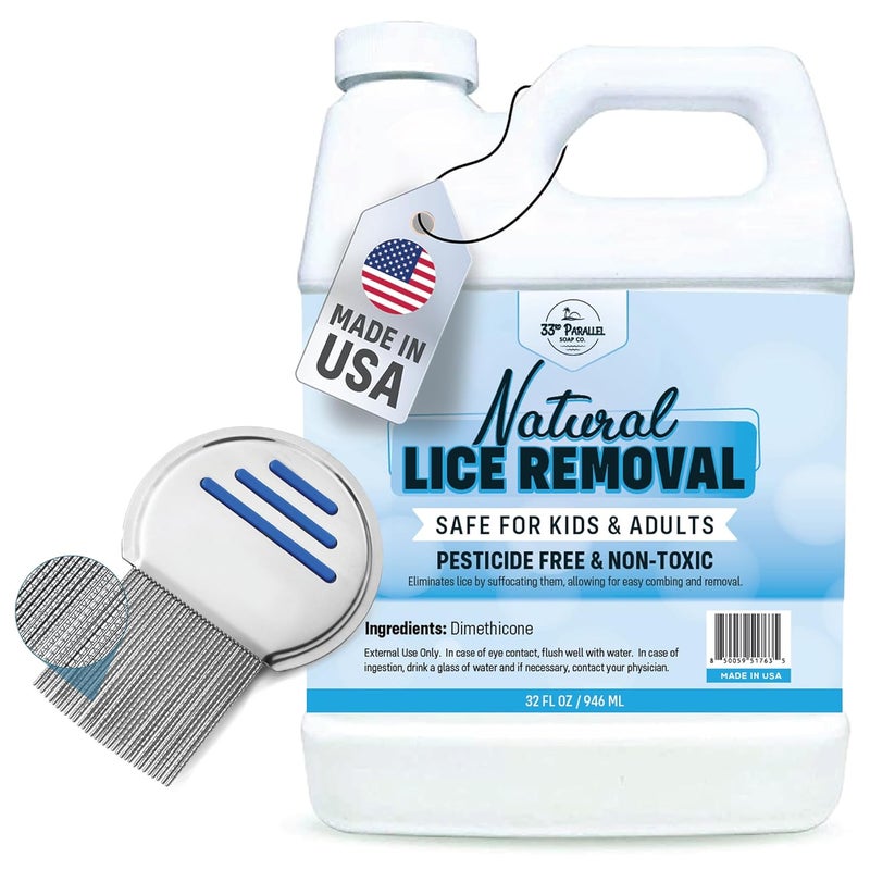 33RD PARALLEL SOAP CO. Safe Natural Lice Treatment for Kids & Adults w/ Lice Comb | Gentle, Non-Irritating Lice Shampoo That Kills Eggs and Lice on All Hair Types | Dimethicone Safely Suffocates | 32oz Treats 3-5 People - Image 1